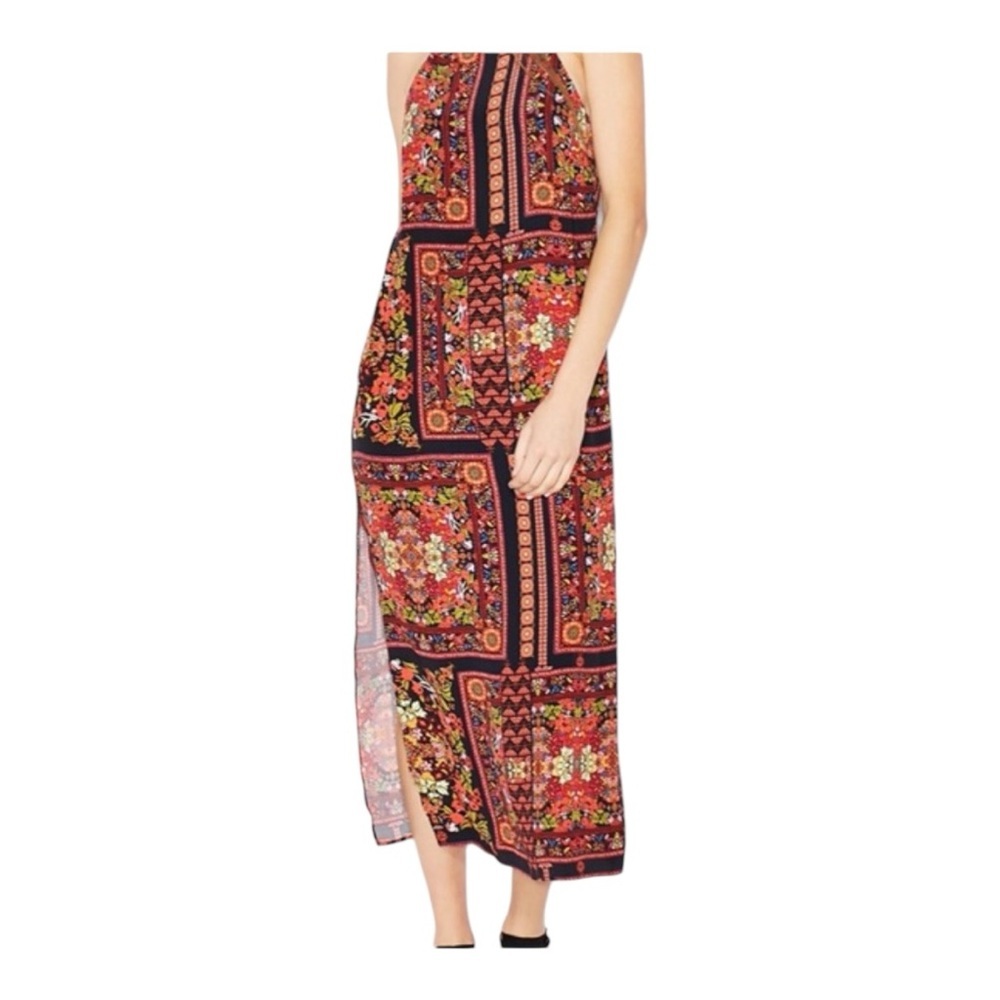 Topshop Patchwork Boho Print Spaghetti Strap Maxi Dress Side Slits